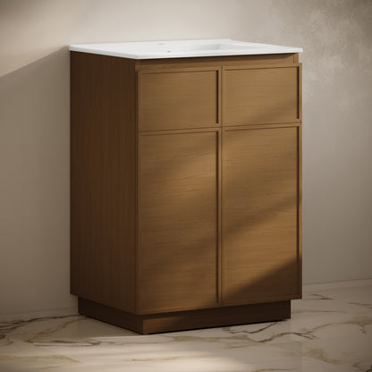 Swiss Madison, St. Tropez 24" Freestanding Bathroom Vanity in Brown Oak with Sink Top