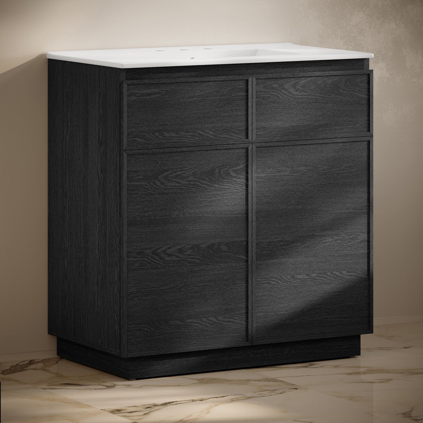 Swiss Madison, St. Tropez 36" Freestanding Bathroom Vanity in Black Oak with 3-Hole Widespread Sink Top