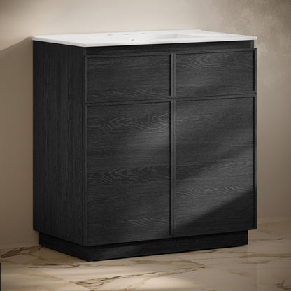 Swiss Madison, St. Tropez 36" Freestanding Bathroom Vanity in Black Oak with 3-Hole Widespread Sink Top