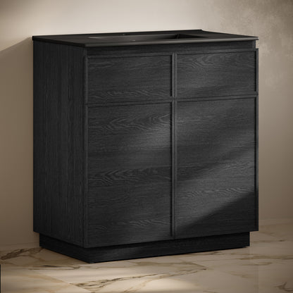 Swiss Madison, St. Tropez 36" Freestanding Bathroom Vanity in Black Oak with Black Sink Top