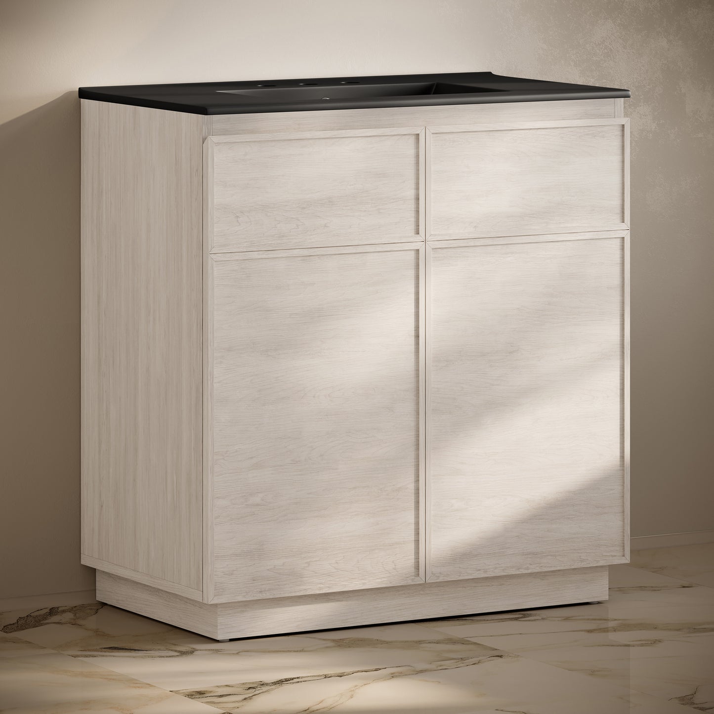 Swiss Madison, St. Tropez 36" Freestanding Bathroom Vanity in White Oak with Black 3-Hole Widespread Sink Top
