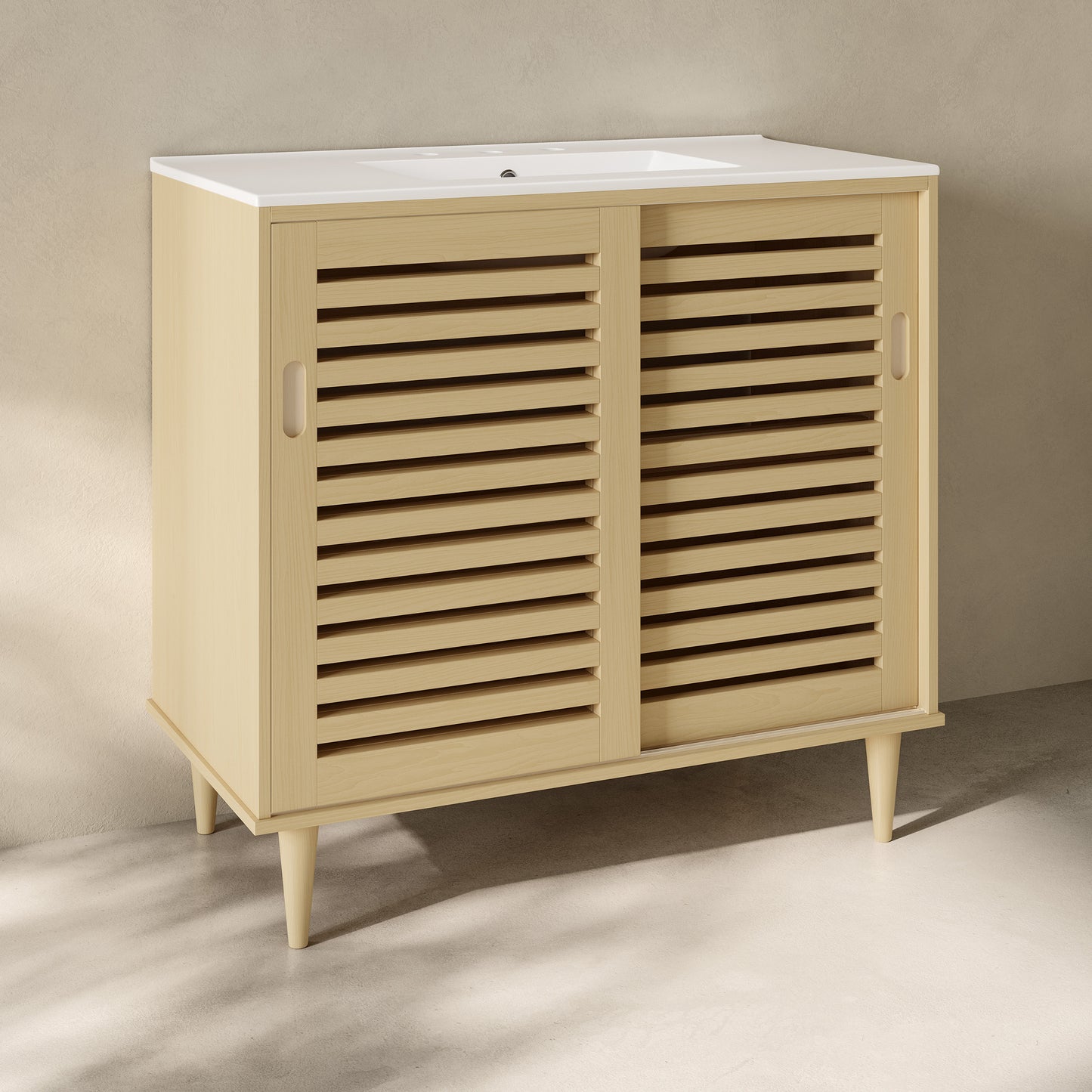 Swiss Madison, Delice 36" Freestanding Bathroom Vanity in Natural Oak with 3-Hole Widespread Sink Top