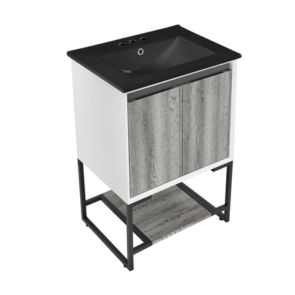 Swiss Madison, Marseille 24 in. Gray Oak Bathroom Vanity With Black, 3-Hole Ceramic Sink Top