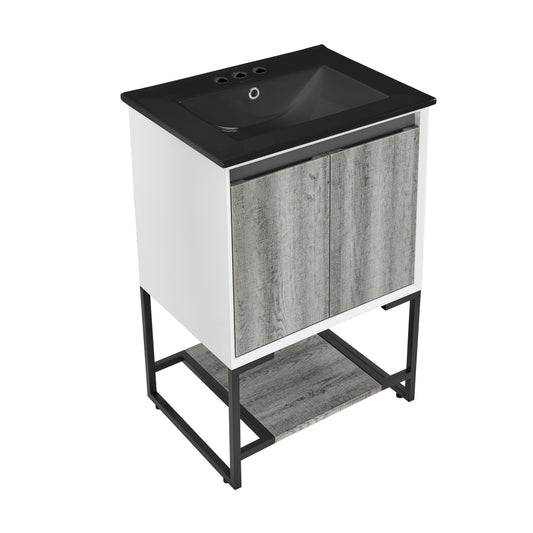 Swiss Madison, Marseille 24 in. Gray Oak Bathroom Vanity With Black, 3-Hole Ceramic Sink Top