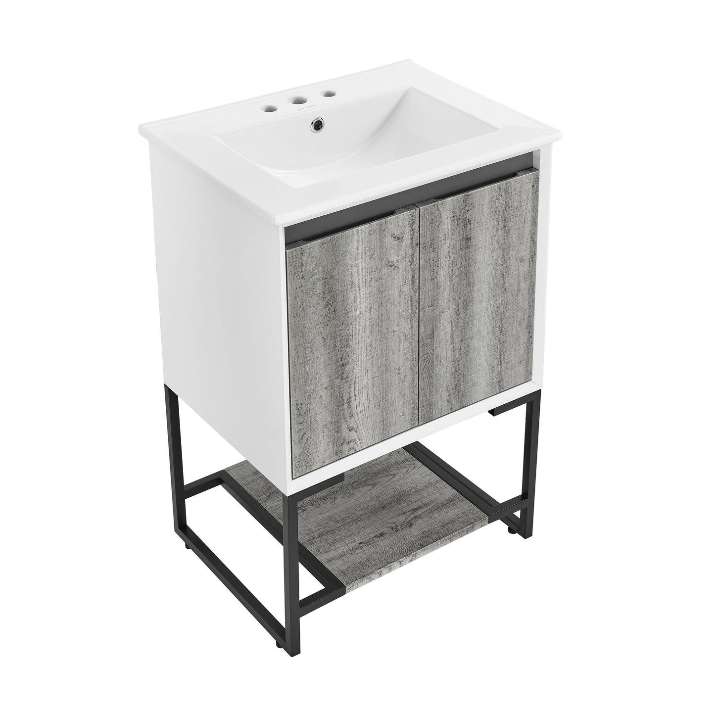 Swiss Madison, Marseille 24 in. Gray Oak Bathroom Vanity With White, 3-Hole Ceramic Sink Top