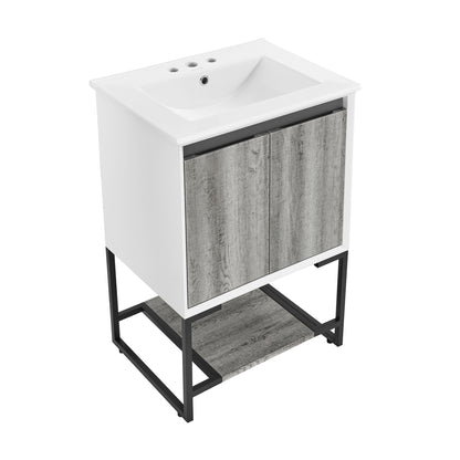 Swiss Madison, Marseille 24 in. Gray Oak Bathroom Vanity With White, 3-Hole Ceramic Sink Top