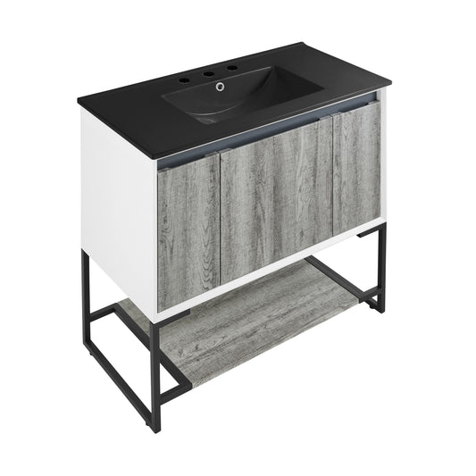 Swiss Madison, Marseille 36 in. Gray Bathroom Vanity With Black, 3-Hole Ceramic Sink Top