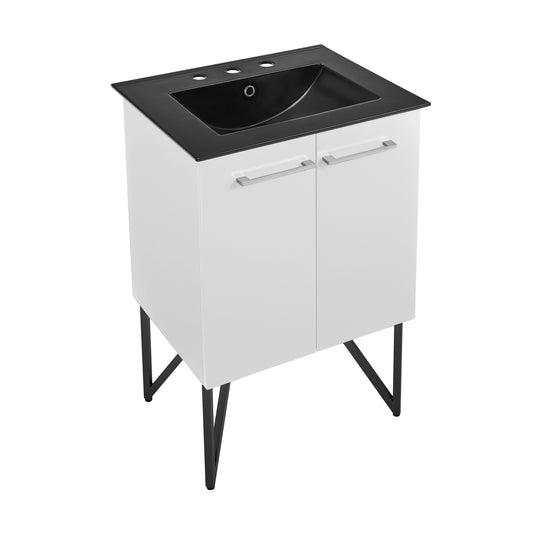 Swiss Madison, Annecy 24 in. White Bathroom Vanity With Black, 3-Hole Ceramic Sink Top