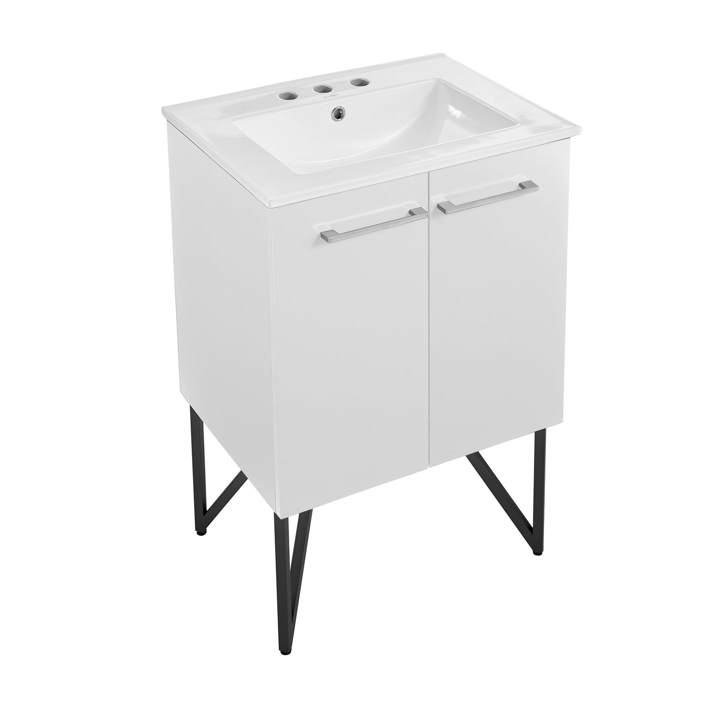 Swiss Madison, Annecy 24 in. White Bathroom Vanity With White, 3-Hole Ceramic Sink Top
