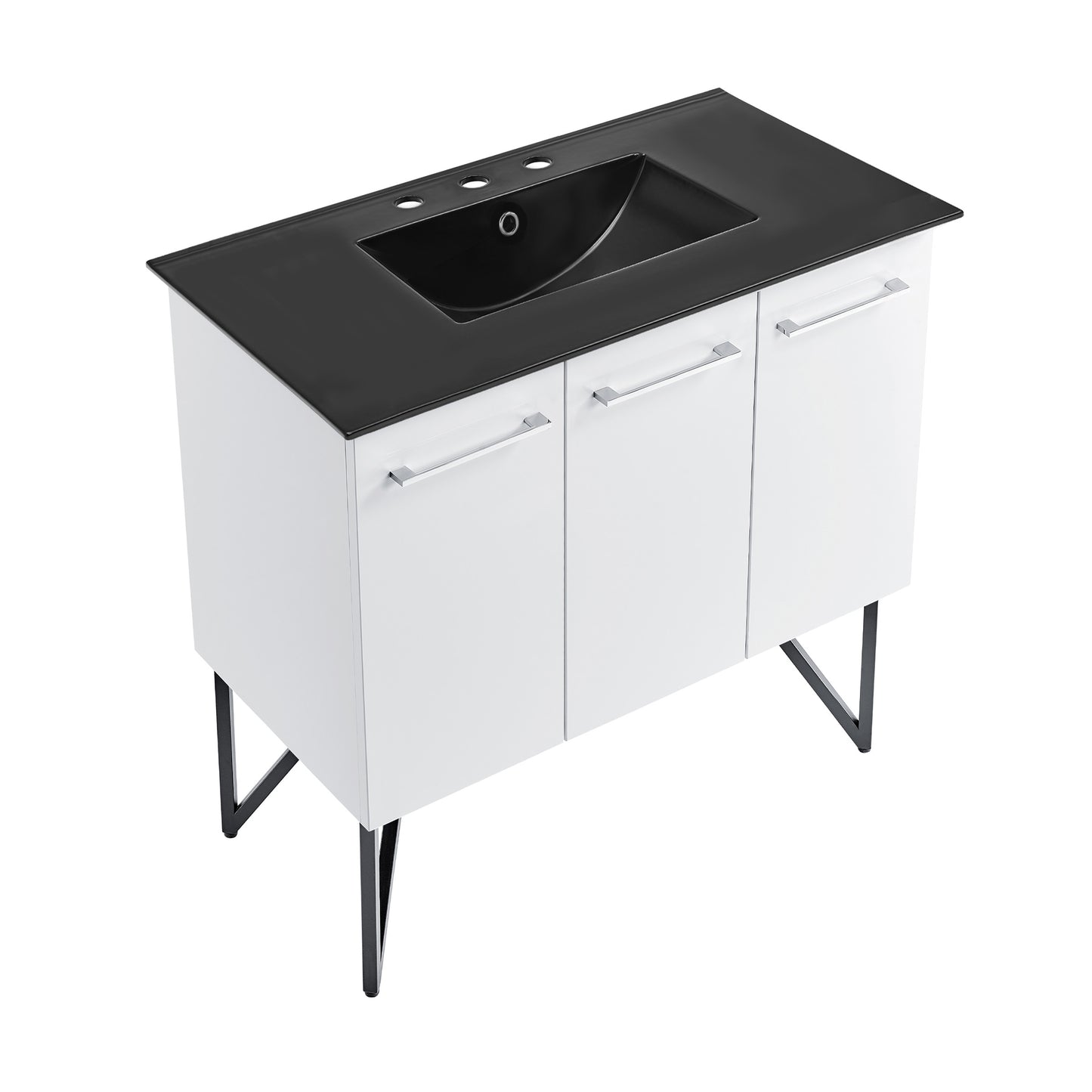 Swiss Madison, Annecy 36 in. White Bathroom Vanity With Black, 3-Hole Ceramic Sink Top