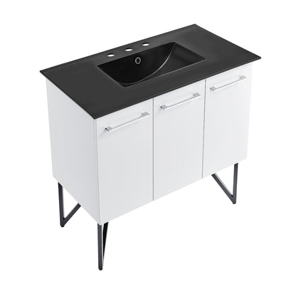 Swiss Madison, Annecy 36 in. White Bathroom Vanity With Black, 3-Hole Ceramic Sink Top