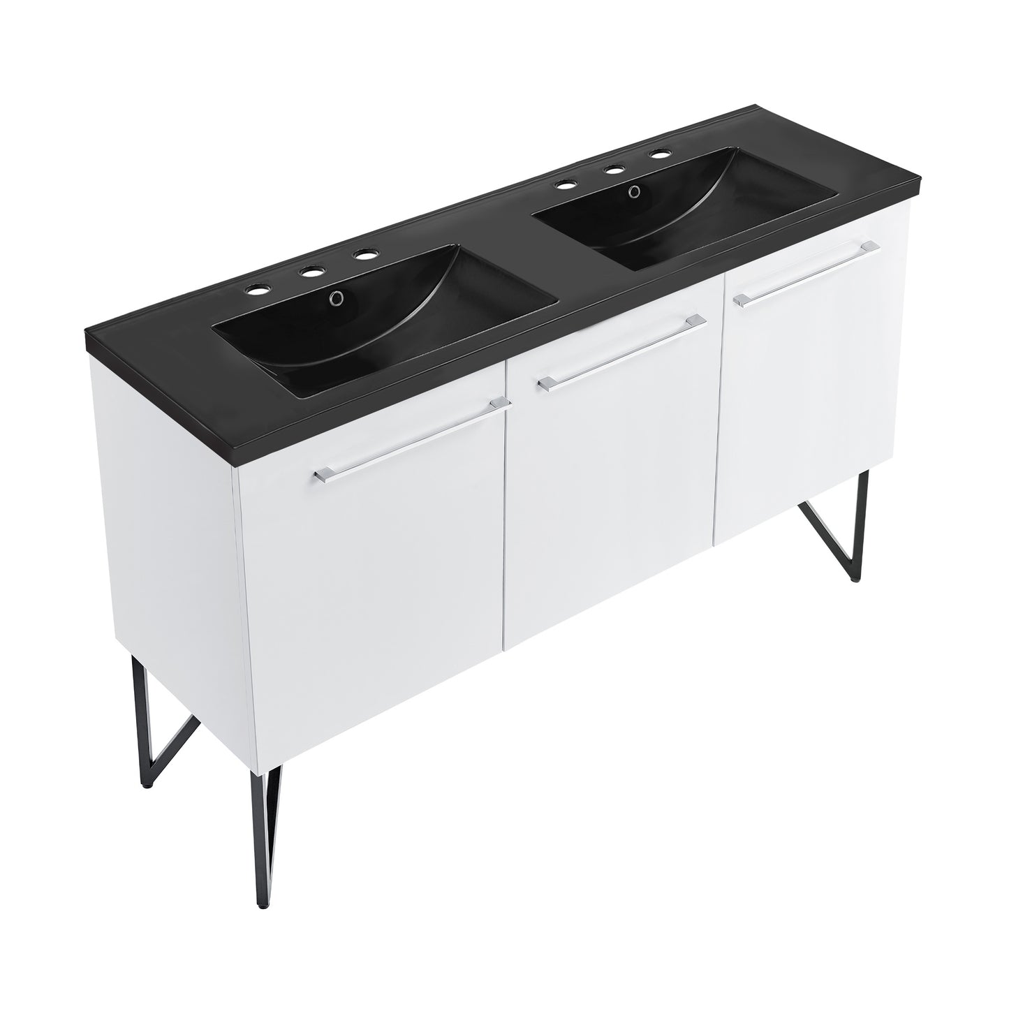 Swiss Madison, Annecy 60 in. White, Double Basin Bathroom Vanity With Black, 3-Hole Artificial Stone Sink Top