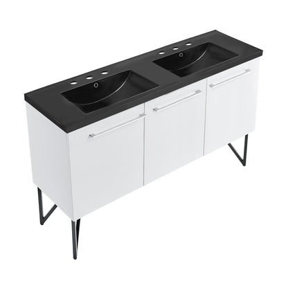 Swiss Madison, Annecy 60 in. White, Double Basin Bathroom Vanity With Black, 3-Hole Artificial Stone Sink Top