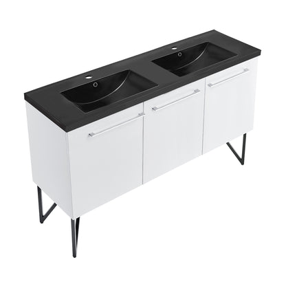 Swiss Madison, Annecy 60 in. White, Double Basin Bathroom Vanity With Black Artificial Stone Sink Top