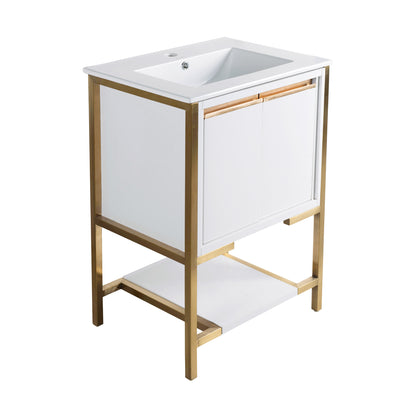 Swiss Madison, Marseille 24" Bathroom Vanity in White and Brushed Gold