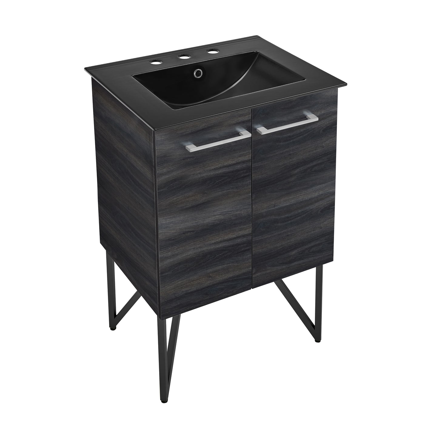 Swiss Madison, Annecy 24 in. Black Walnut Bathroom Vanity With Black, 3-Hole Ceramic Sink Top