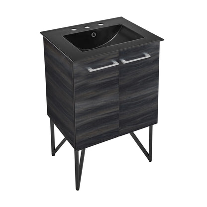 Swiss Madison, Annecy 24 in. Black Walnut Bathroom Vanity With Black, 3-Hole Ceramic Sink Top