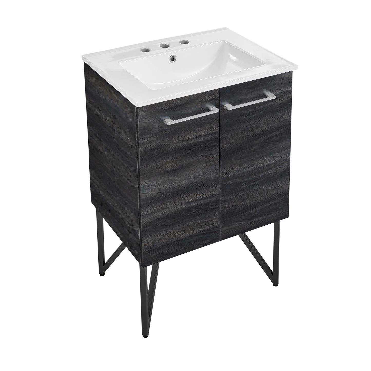 Swiss Madison, Annecy 24 in. Black Walnut Bathroom Vanity With White, 3-Hole Ceramic Sink Top