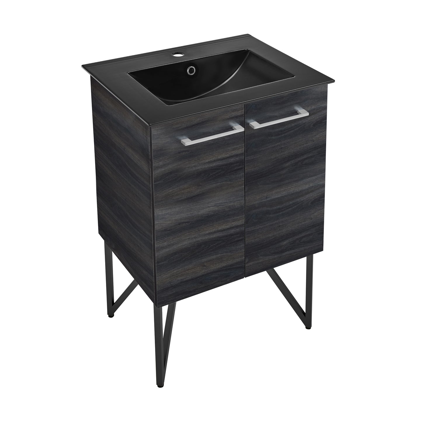 Swiss Madison, Annecy 24 in. Black Walnut Bathroom Vanity With Black Ceramic Sink Top