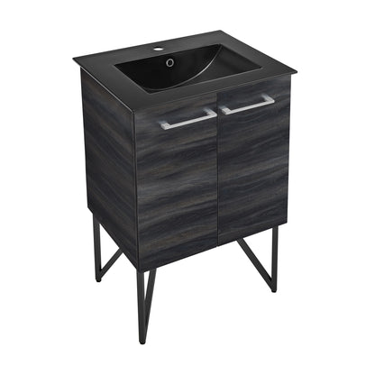 Swiss Madison, Annecy 24 in. Black Walnut Bathroom Vanity With Black Ceramic Sink Top