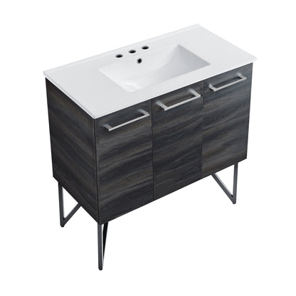 Swiss Madison, Annecy 36 in. Black Walnut Bathroom Vanity With White, 3-Hole Ceramic Sink Top