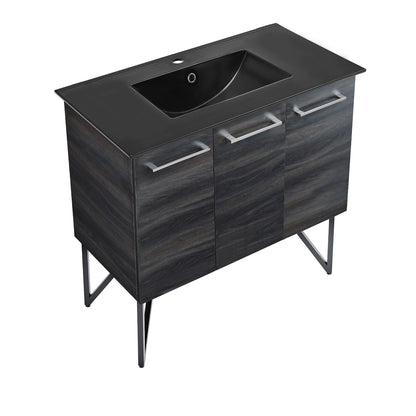Swiss Madison, Annecy 36 in. Black Walnut Bathroom Vanity With Black Ceramic Sink Top