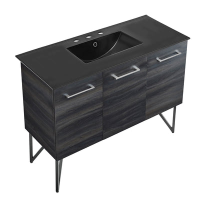 Swiss Madison, Annecy 48 in. Black Walnut Bathroom Vanity With Black, 3-Hole Ceramic Sink Top