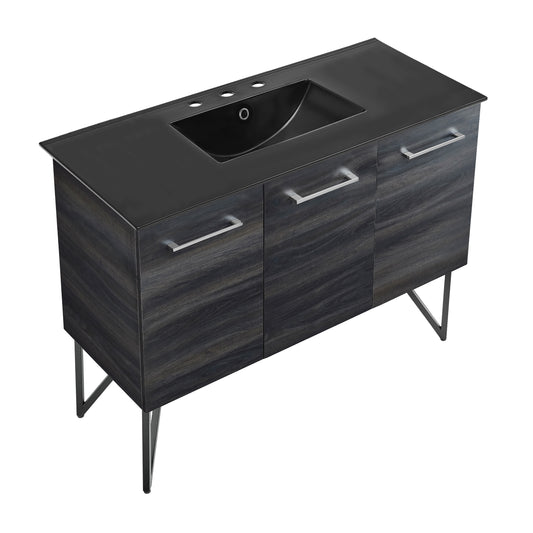 Swiss Madison, Annecy 48 in. Black Walnut Bathroom Vanity With Black, 3-Hole Ceramic Sink Top
