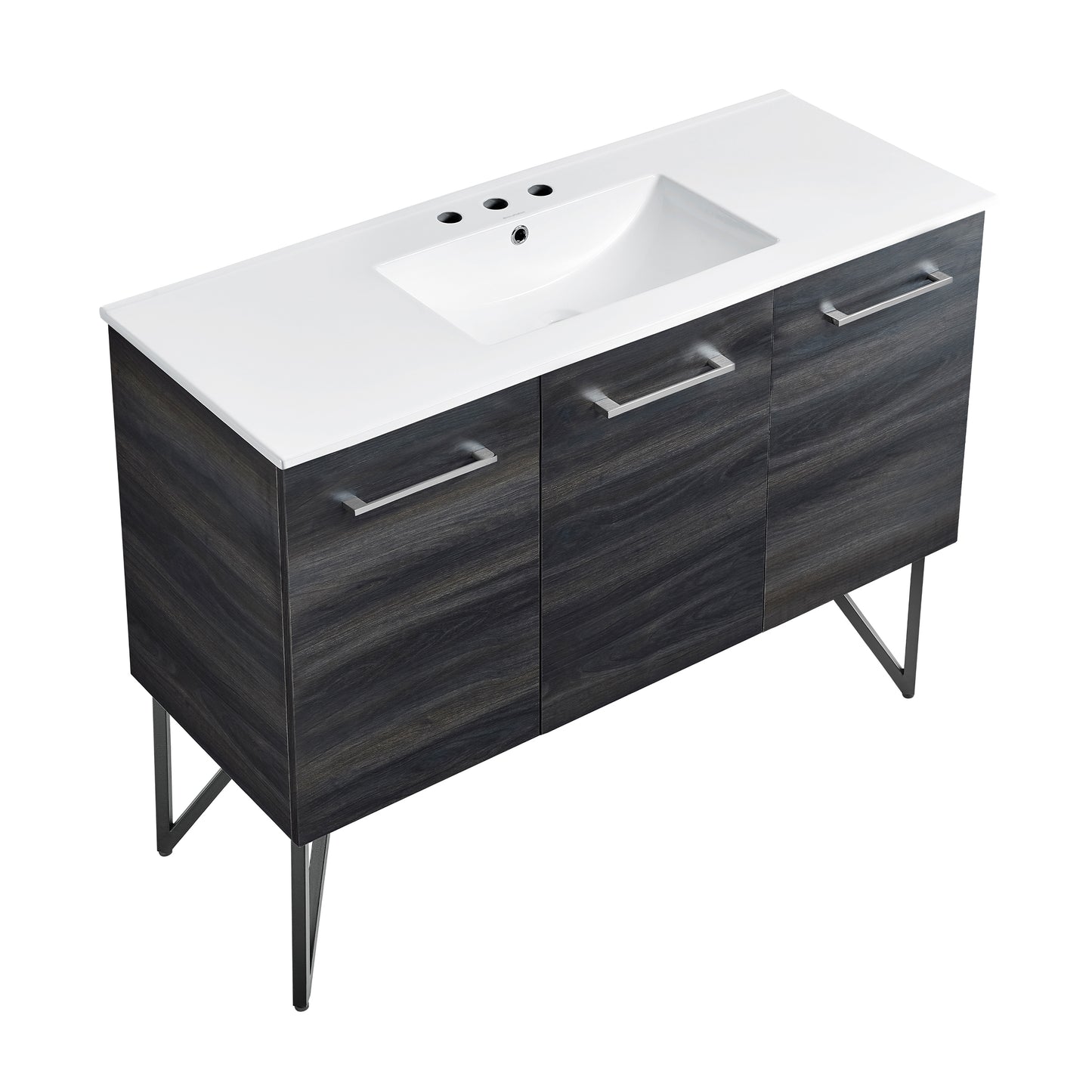 Swiss Madison, Annecy 48 in. Black Walnut Bathroom Vanity With White, 3-Hole Ceramic Sink Top