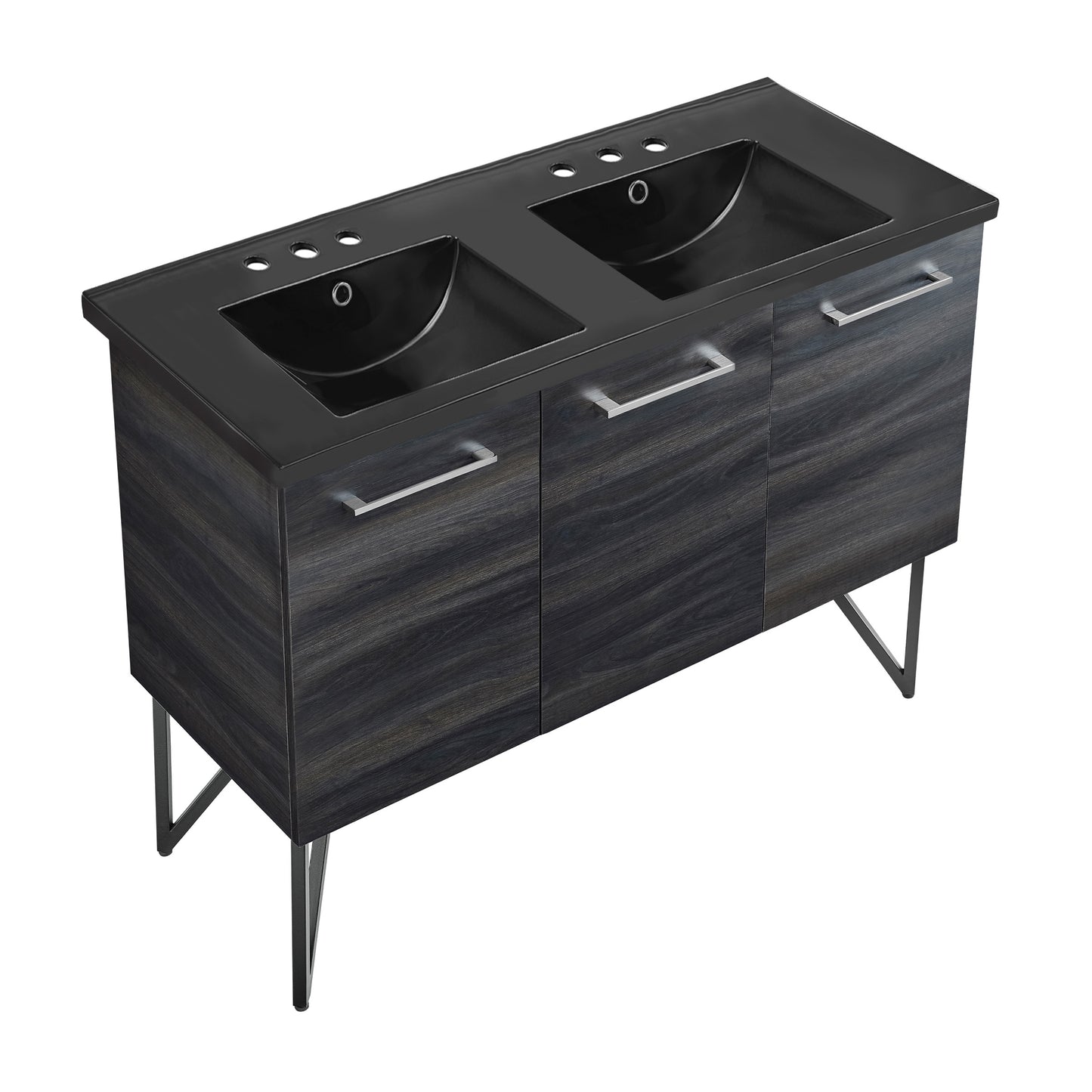 Swiss Madison, Annecy 48 in. Black Walnut, Double Basin Bathroom Vanity With Black, 3-Hole Ceramic Sink Top