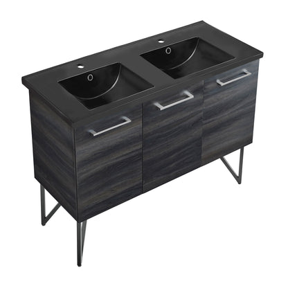 Swiss Madison, Annecy 48 in. Black Walnut, Double Basin Bathroom Vanity With Black Ceramic Sink Top