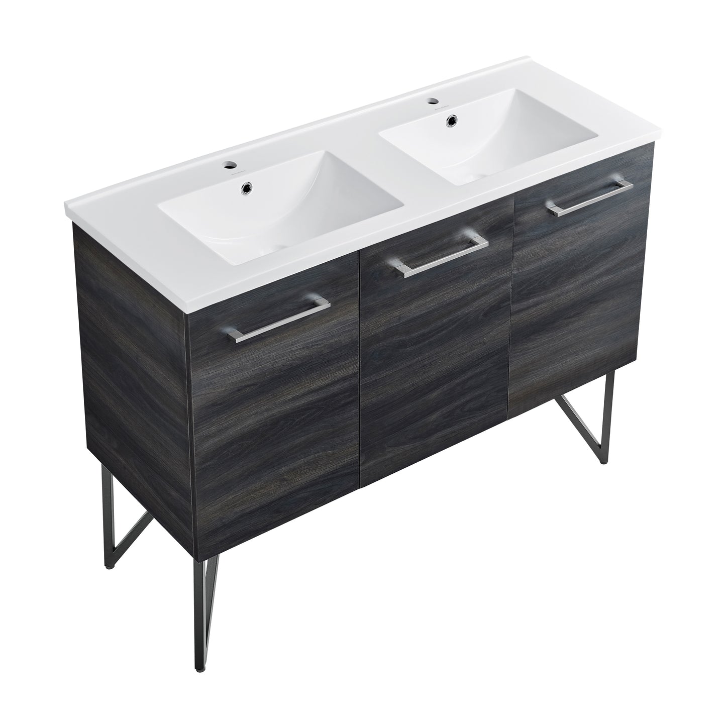 Swiss Madison, Annecy 48 in. Black Walnut, Double Basin Bathroom Vanity With White Ceramic Sink Top