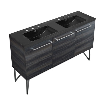 Swiss Madison, Annecy 60 in. Black Walnut, Double Basin Bathroom Vanity With Black, 3-Hole Artificial Stone Sink Top