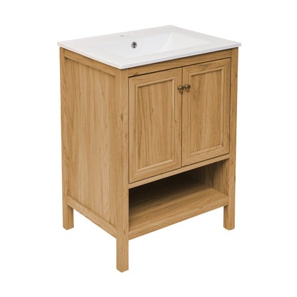 Swiss Madison, Chateau 24" Freestanding Bathroom Vanity in Golden Oak with Sink Top