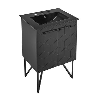 Swiss Madison, Annecy 24 in. Phantom Black Bathroom Vanity With Black, 3-Hole Ceramic Sink Top