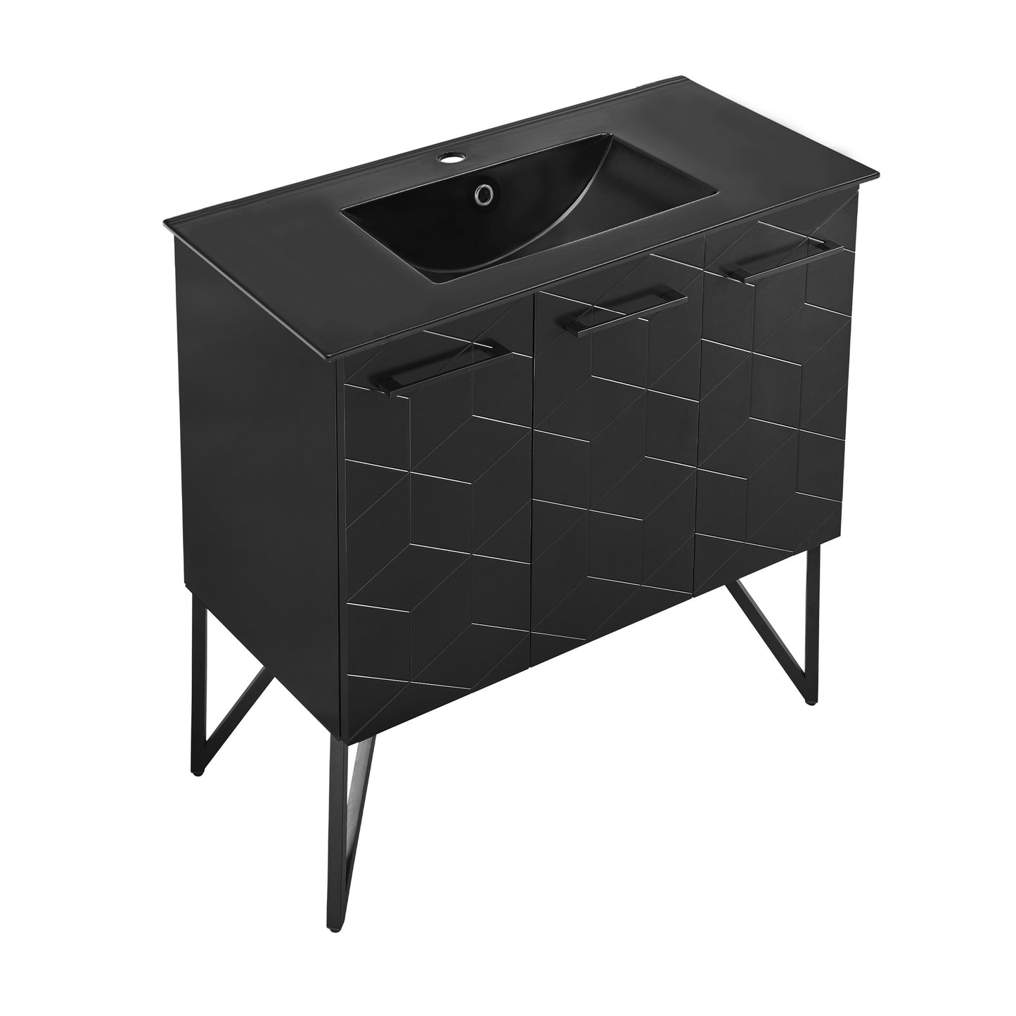 Swiss Madison, Annecy 36 in. Phantom Black Bathroom Vanity With Black Ceramic Sink Top