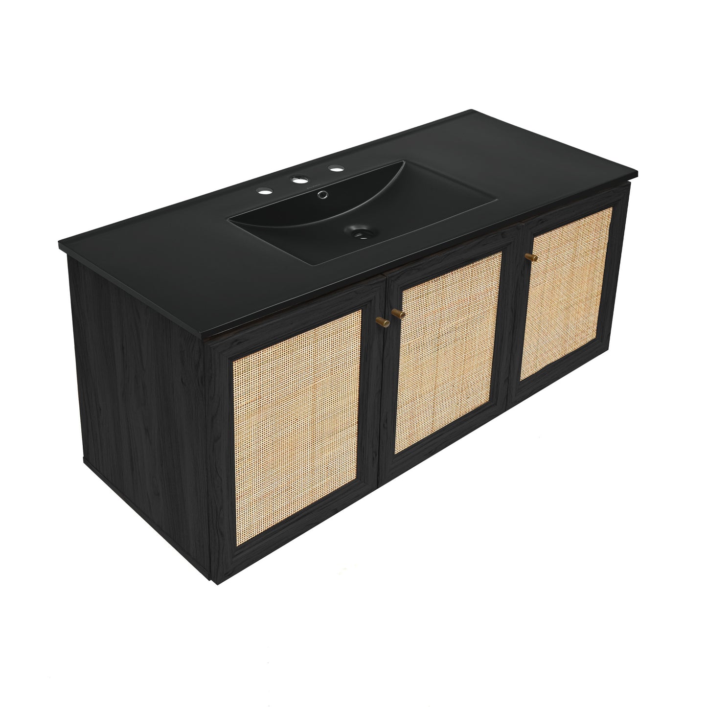 Swiss Madison, Classe 48" Wall-Mounted Bathroom Vanity in Black Oak with Black 3-Hole Widespread Sink Top