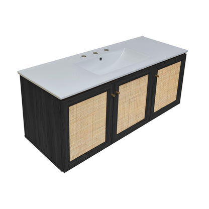 Swiss Madison, Classe 48" Wall-Mounted Bathroom Vanity in Black Oak with 3-Hole Widespread Sink Top
