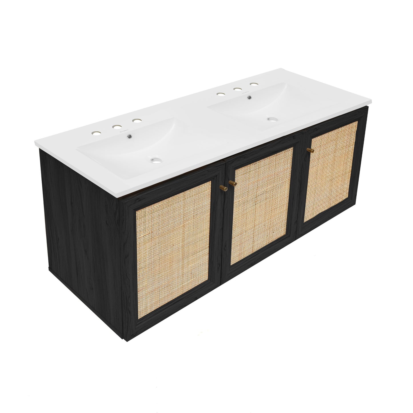 Swiss Madison, Classe 48" Wall-Mounted Bathroom Vanity in Black Oak with 3-Hole Widespread Double Basin Sink Top