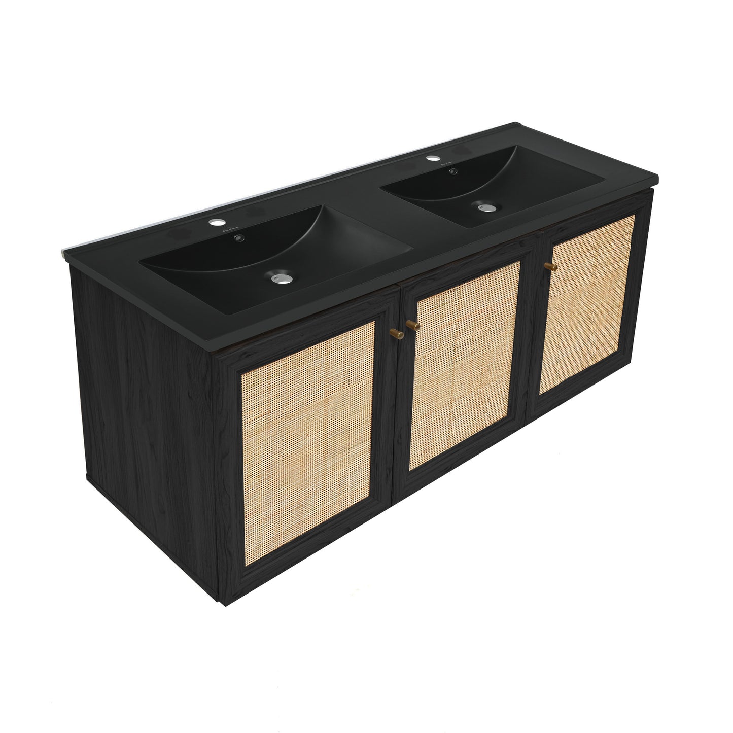 Swiss Madison, Classe 48" Wall-Mounted Bathroom Vanity in Black Oak with Black Double Basin Sink Top