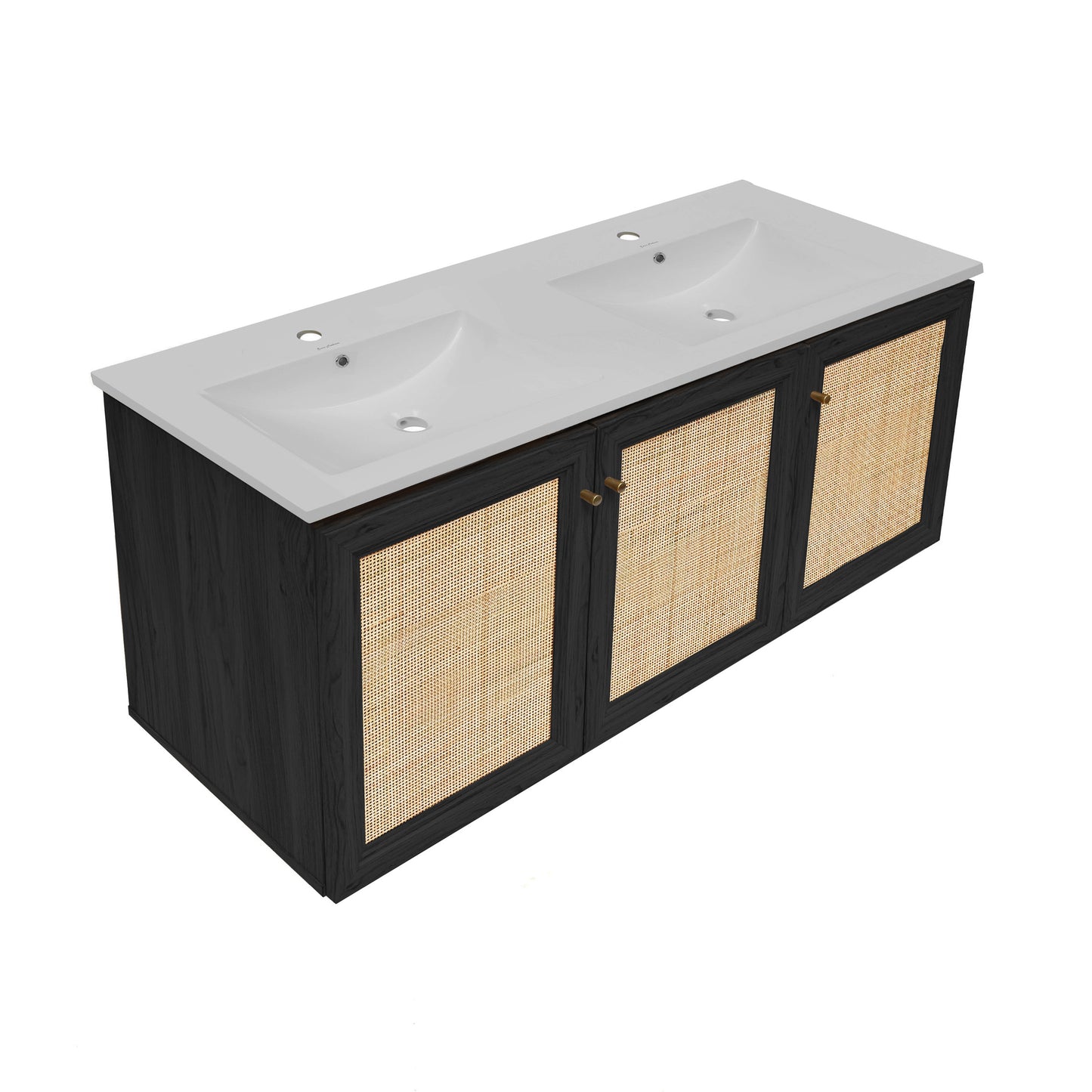 Swiss Madison, Classe 48" Wall-Mounted Bathroom Vanity in Black Oak with Double Basin Sink Top