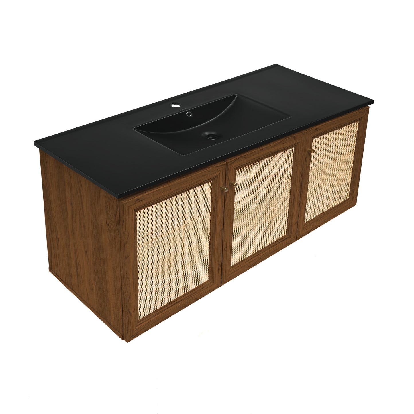 Swiss Madison, Classe 48" Wall-Mounted Bathroom Vanity in Brown Oak with Black Sink Top