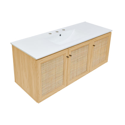 Swiss Madison, Classe 48" Wall-Mounted Bathroom Vanity in Natural Oak with 3-Hole Widespread Sink Top