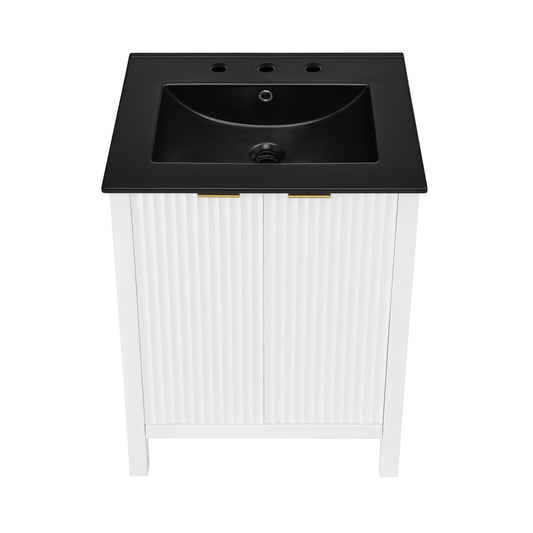 Swiss Madison, Bastille 24 in. White Bathroom Vanity With Black, 3-Hole Ceramic Sink Top