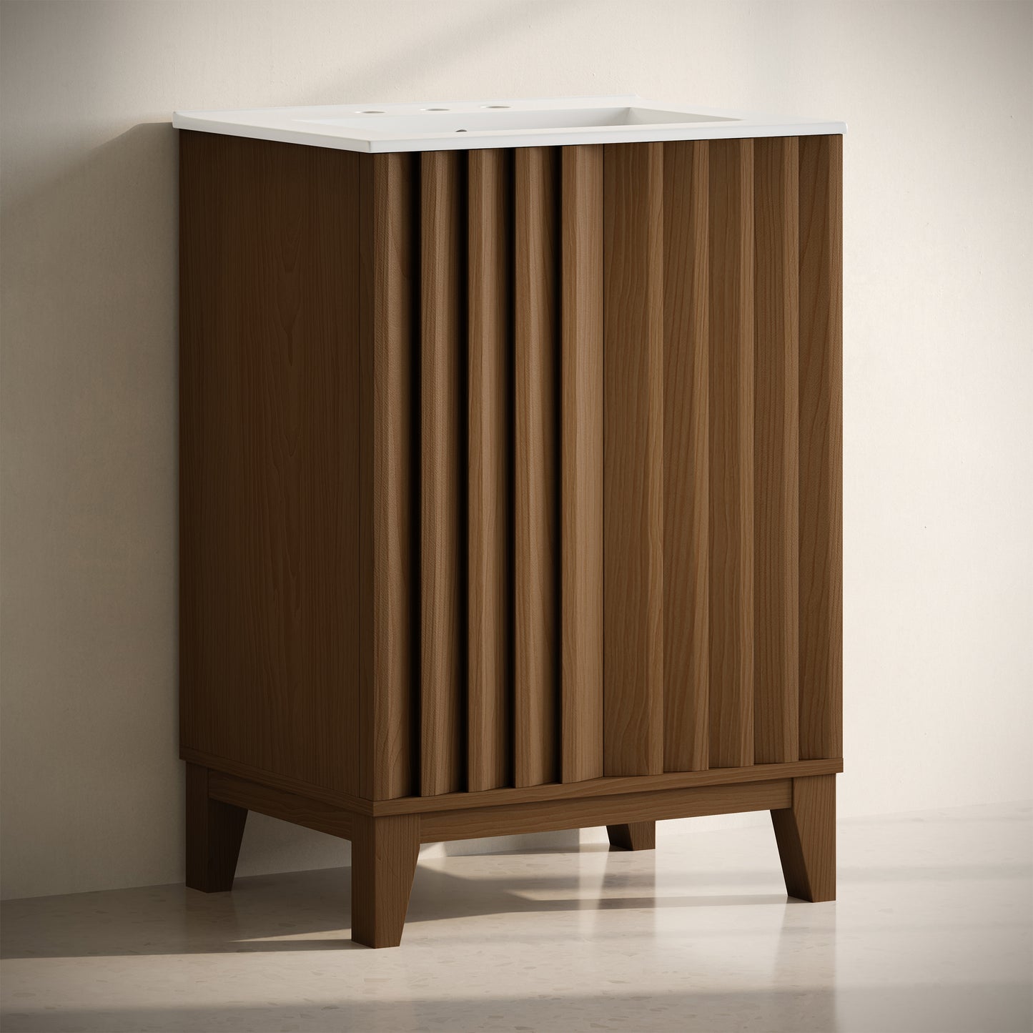 Swiss Madison, Troyes 24" Freestanding Bathroom Vanity in Brown Oak with 3-Hole Widespread Sink Top