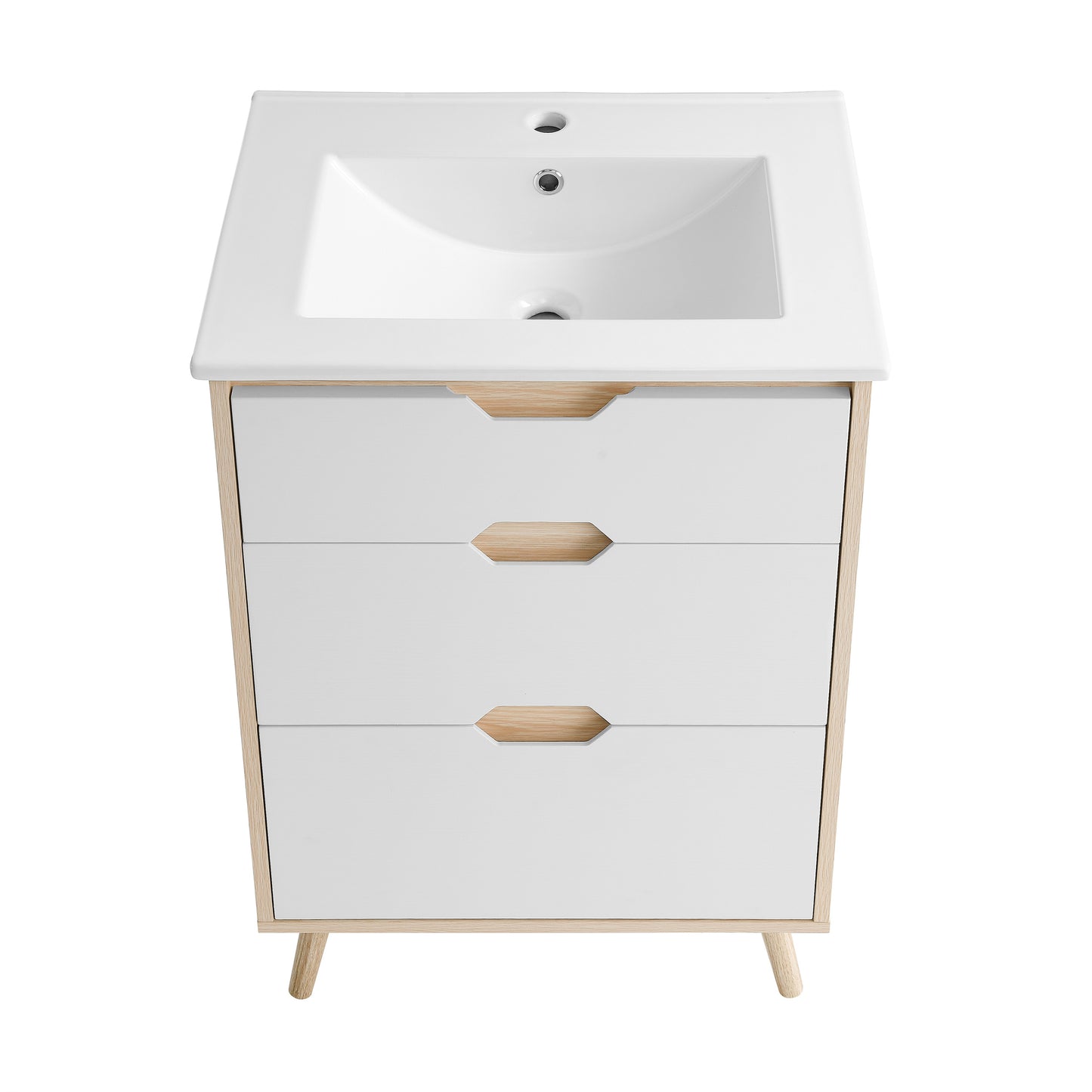 Swiss Madison, Brusque 24" Freestanding Bathroom Vanity in Natural Oak with Sink Top