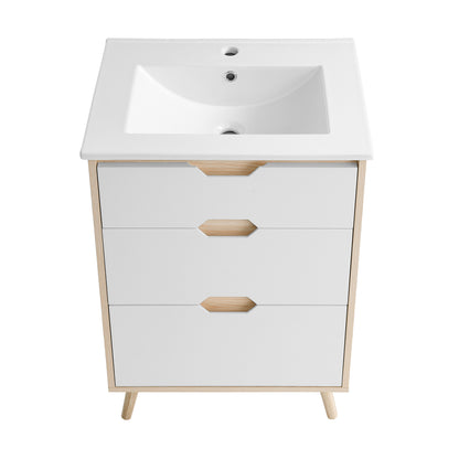 Swiss Madison, Brusque 24" Freestanding Bathroom Vanity in Natural Oak with Sink Top