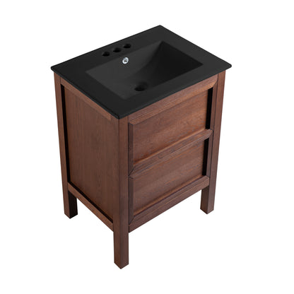 Swiss Madison, Nadar 24 in. Brown Walnut Bathroom Vanity With Black, 3-Hole Ceramic Sink Top