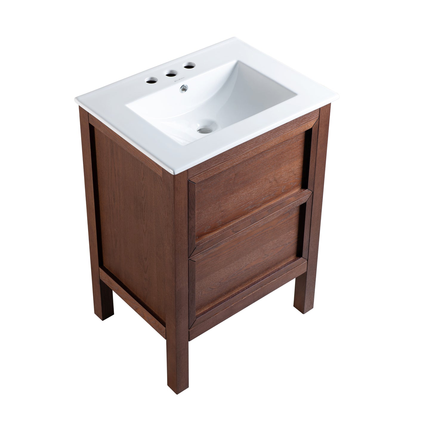 Swiss Madison, Nadar 24 in. Brown Walnut Bathroom Vanity With White, 3-Hole Ceramic Sink Top