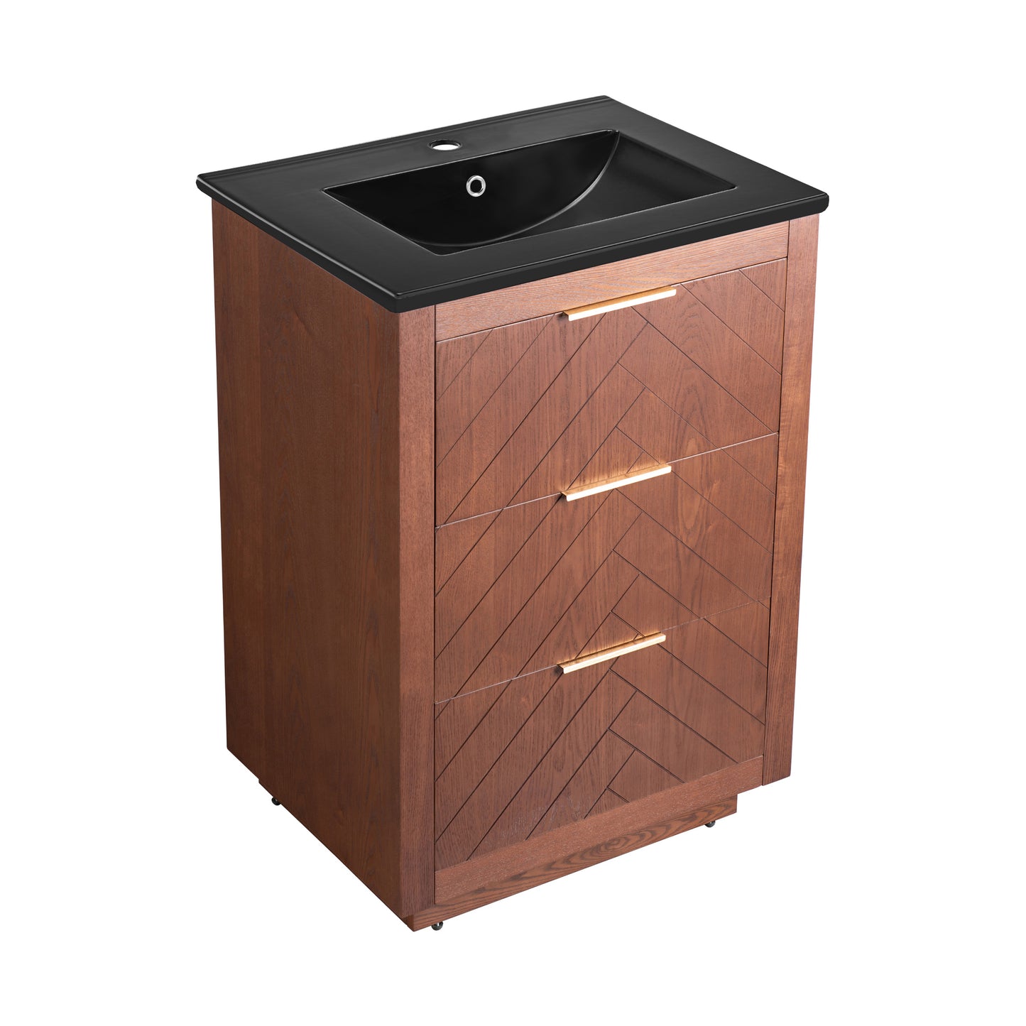 Swiss Madison, Daxton 24" Freestanding Bathroom Vanity in Brown Oak with Black Sink Top